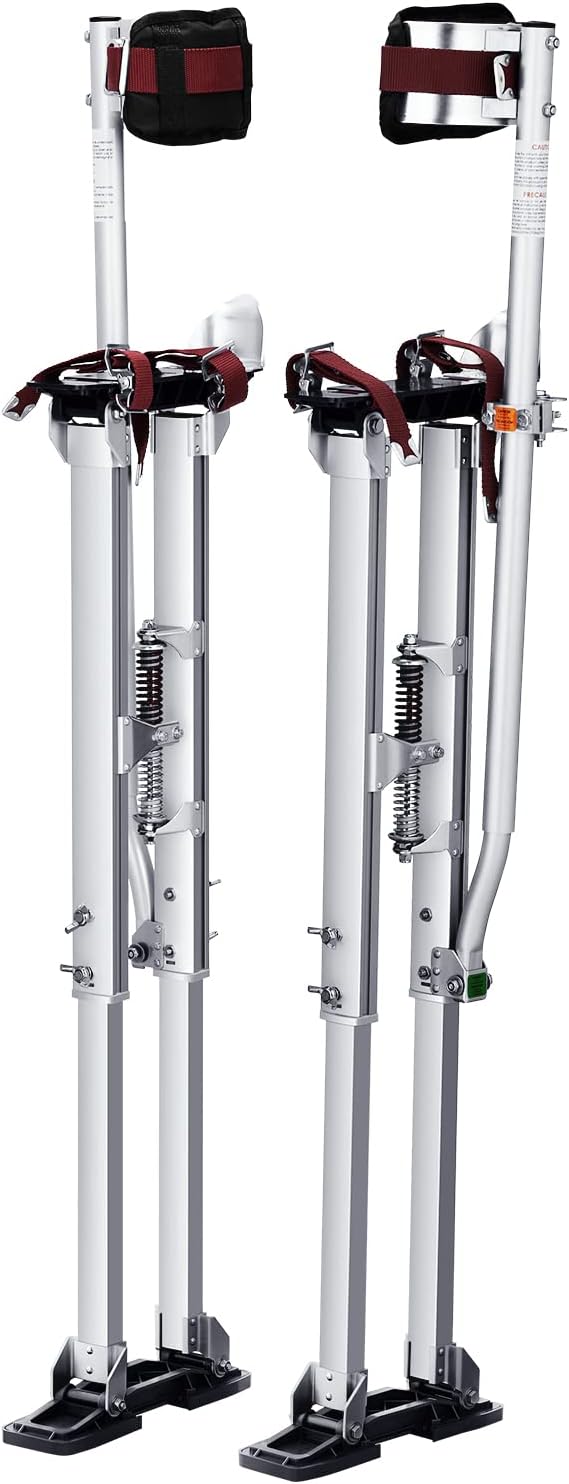 VEVOR Drywall Stilts, 36''-50'' Adjustable Aluminum Tool Stilts with Protective Knee Pads, Durable and Non-slip Work Stilts for Sheetrock Painting, Walking, Taping, Silver