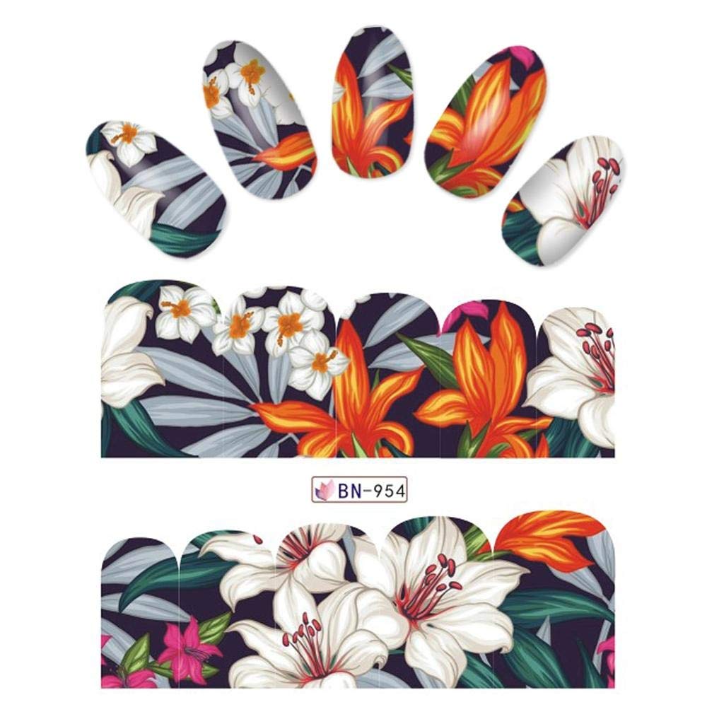 3 uds Pegatina para uñas Serie de Flores de Verano envolturas calcomanías deslizantes Arte de uñas Pegatinas de Transferencia de Agua para Accesorios de uñas (BN954) (Bn954)