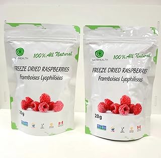 Freeze Dried Whole Raspberries 20g - Delicious Snack, 100% Fruit, NO Added Sugar - Grown in Canada (2-Pack)