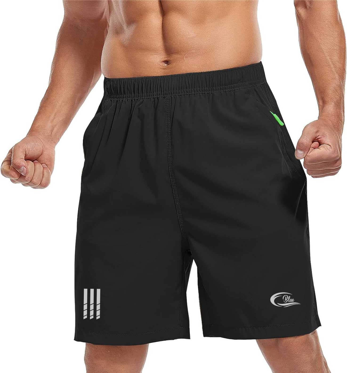 CBlueMen's Outdoor Quick Dry Lightweight Sports Shorts with 2 Zipper Pockets, Breathable Hiking Running Gym Workout, Stretchy Fast-Dry Athletic Shorts.