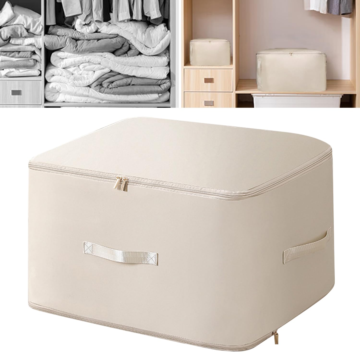 ANIROY Space-Saving Self-Compacting Bag, Heavy Duty Large Moving Bags, Storage Containers for Organizing Bedroom, Closet, Clothing, Comforter (Beige+ 54 * 42 * 60cm)