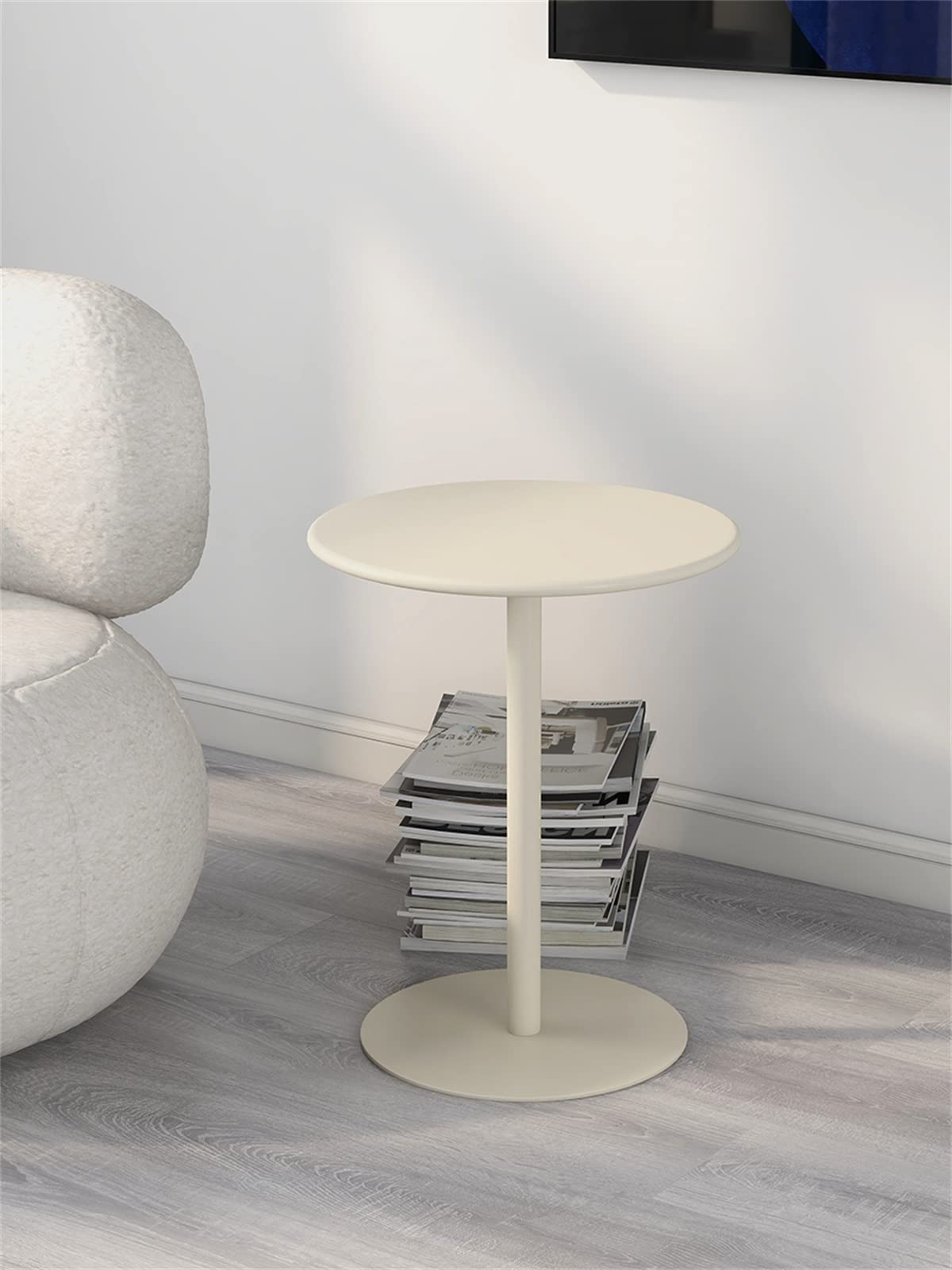 Elegante tavolo da bistrot in metallo per interni ed esterni, 48 cm, rotondo, tavolino da caffè, per soggiorno, balcone e patio, colore crema, altezza 56 cm