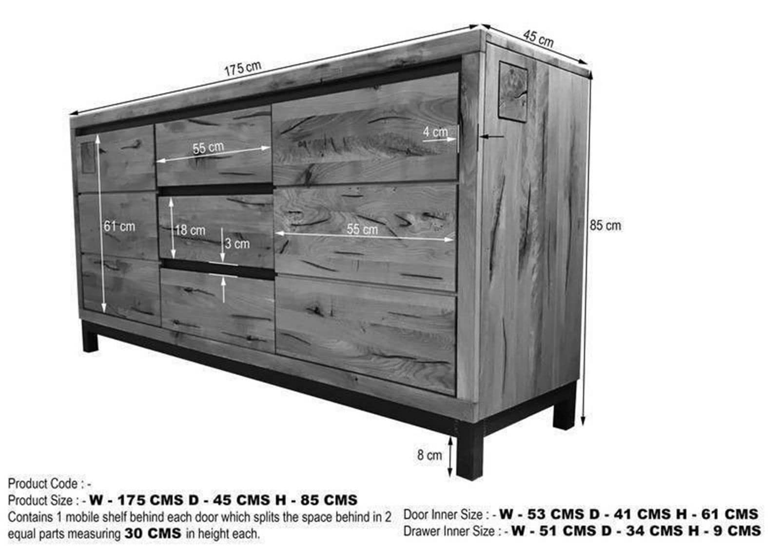 MASSIVMOEBEL24.DE Sideboard Wildeiche Natur geölt VILLANDERS #109