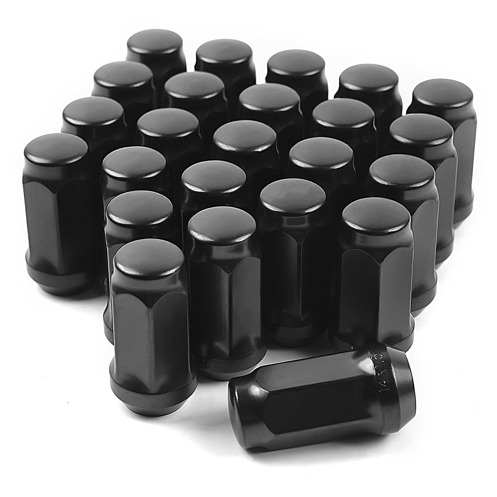 MIKKUPPA M14x1.5 Lug Nuts, Replacement for Chevy Silverado Suburban 1500 Tahoe Colorado Traverse, Ford F-150 Ram 1500 Aftermarket Wheel, 24pcs Black Closed End Bulge Acorn Tire Lug Nuts