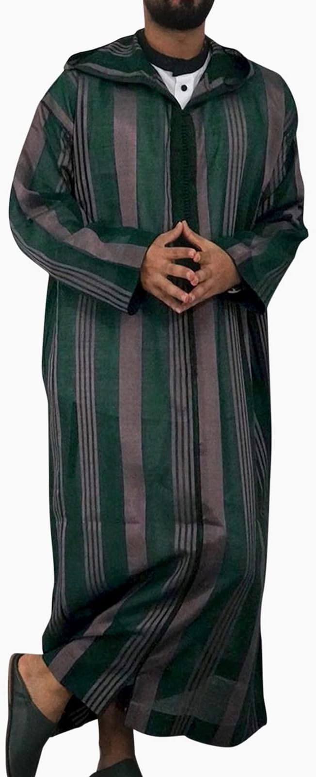 Alalaso Men's Muslim Kaftan Clothes Saudi Arabic Middle East Islamic Long Gown Dress Crew Neck Clothing Ramadan Jubbah