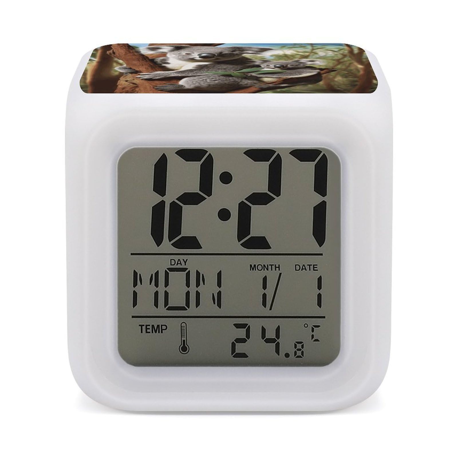 JTREHY Koala Family Alarm Clock Seven Color Night Light Digital Clock Precision Reliable Alarms Clocks for Bedroom Heavy Sleepers Adults Gift for Men and Women