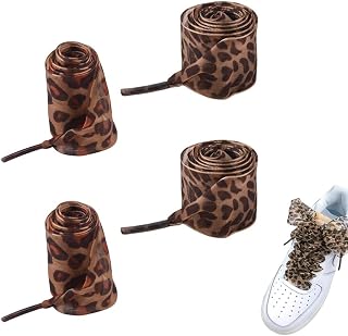 Wide Leopard Printed Shoelaces for Sneakers Ribbon Cheetah Shoe Laces Animal Print Sheer Shoelace Replacement Flat Shoes Lace Shoestring Boat Tennis Shoe Tie Replacement Pack of 2 Footwear Charm