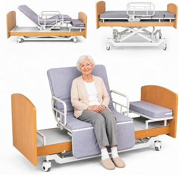 Rotating Electric Hospital Beds for Home Use, 90 Sit-to-Stand Nursing Medical Bed for Seniors and Disabled with Adjustable Height, Backrest, Leg Rest, 550 lbs Capacity, Mattress Included