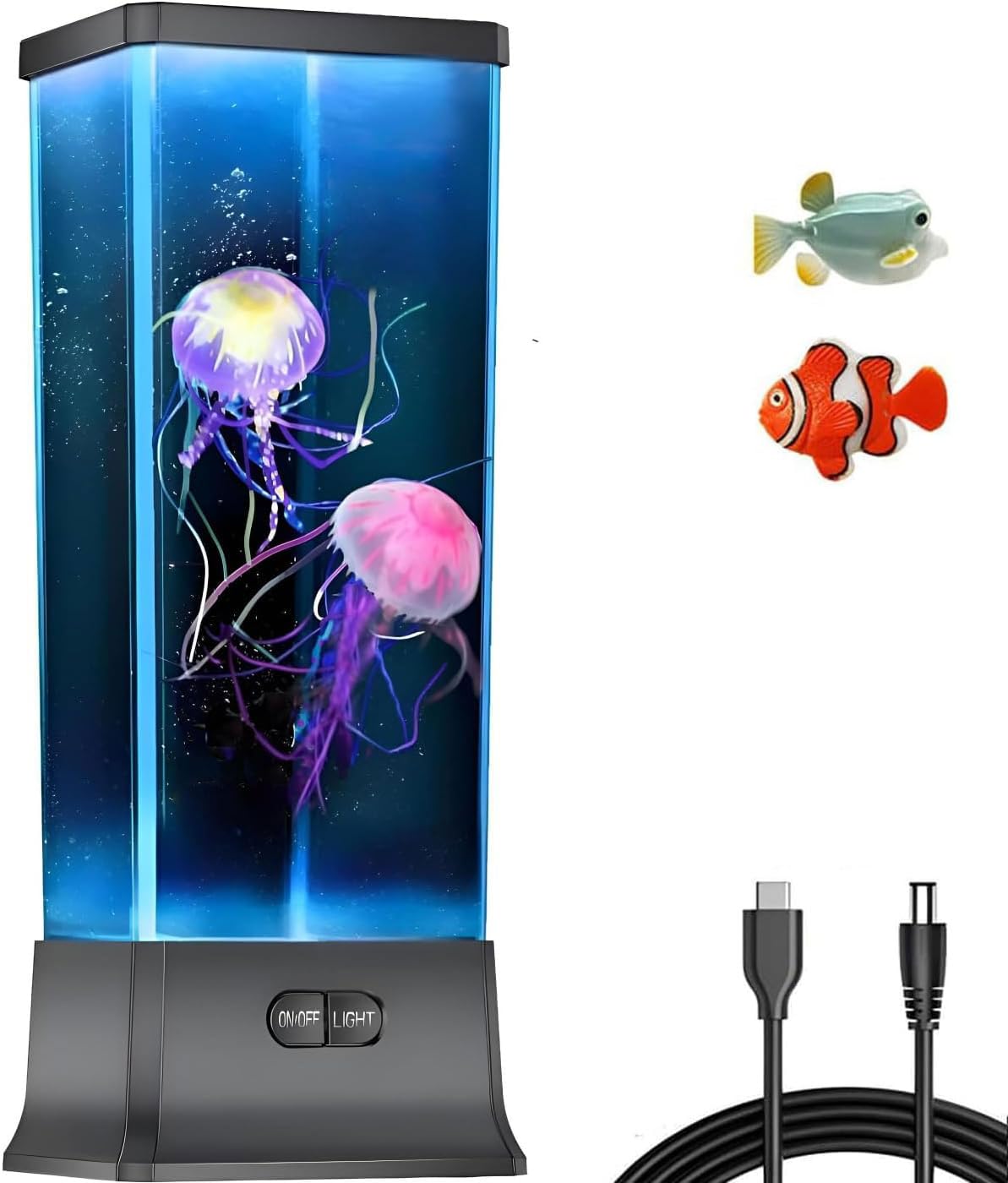 COLORLIFE Electric Jellyfish Tank Table Lamp with Color Changing Light Gift for Kids Men Women Home Deco for Room Mood Light for Relax(Black)