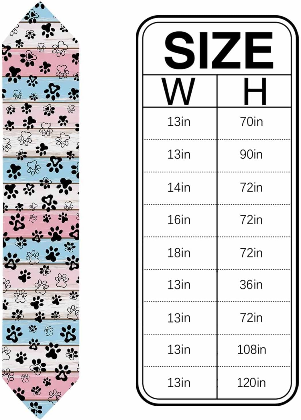 Pink Blue Paw Print Table Runner Linen Burlap Table Runner 120 Inches Long Vintage Farmhouse Wooden Grain Dresser Scarves for Kitchen Island Coffee Dining Room Party Wedding Holiday Decor 13"x120"