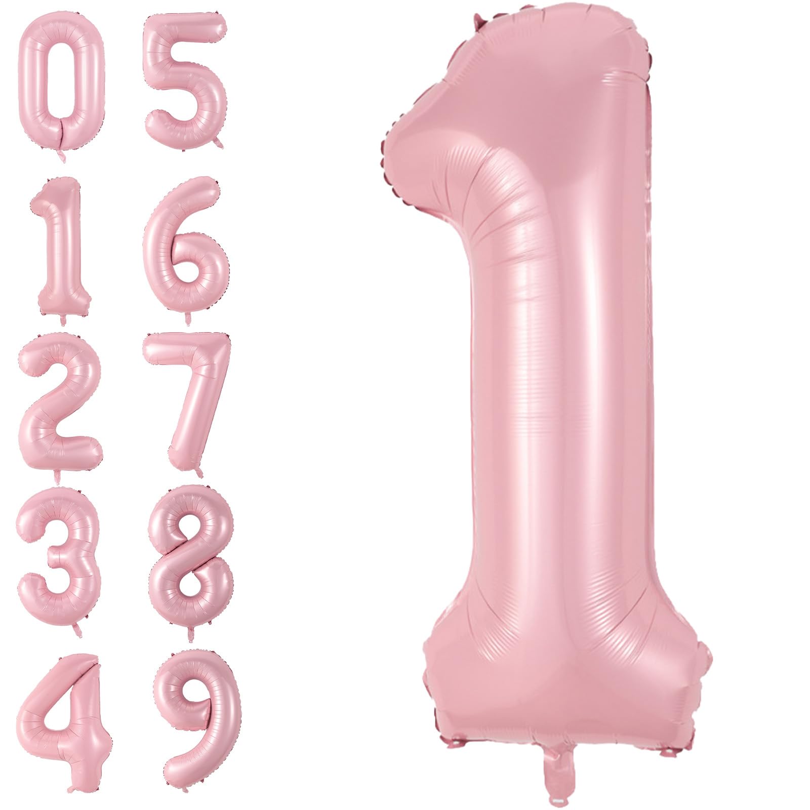 Light Pink 1 Balloon, 40 Inch Large Pastel Pink Foil Helium Number Balloons 0-9 for Girls Women, Jumbo Giant Self Inflating Mylar Pearl Pink Number 1
