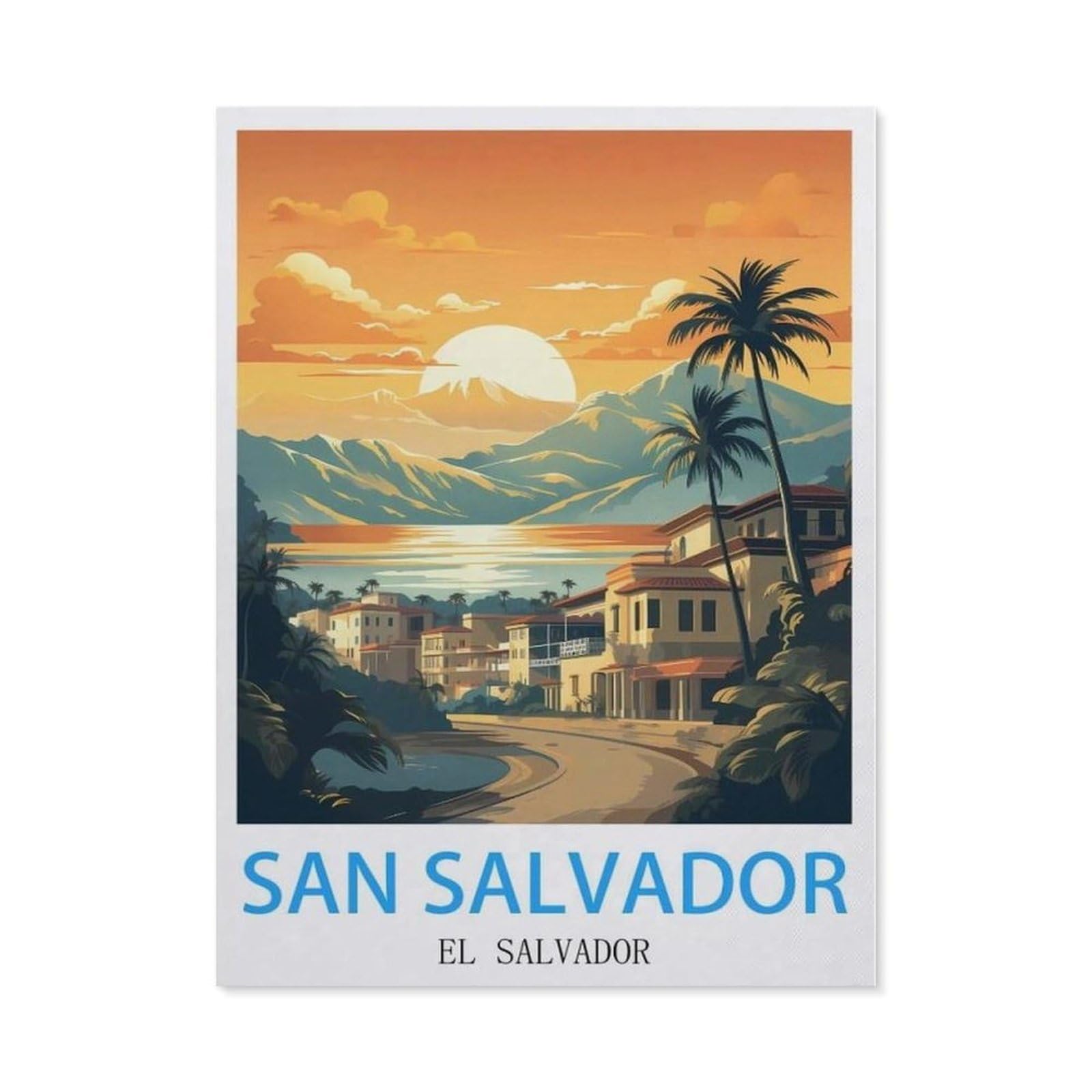 Beayodkp （30 X 40 Cm/11.81 X 15.74 Inches） Full Diamond 5D Diy Diamond Painting，San Salvador El Salvador Vintage Travel Poster，3D Diamond Embroidery Cross Stitch Mosaic Needle Works-Cd42