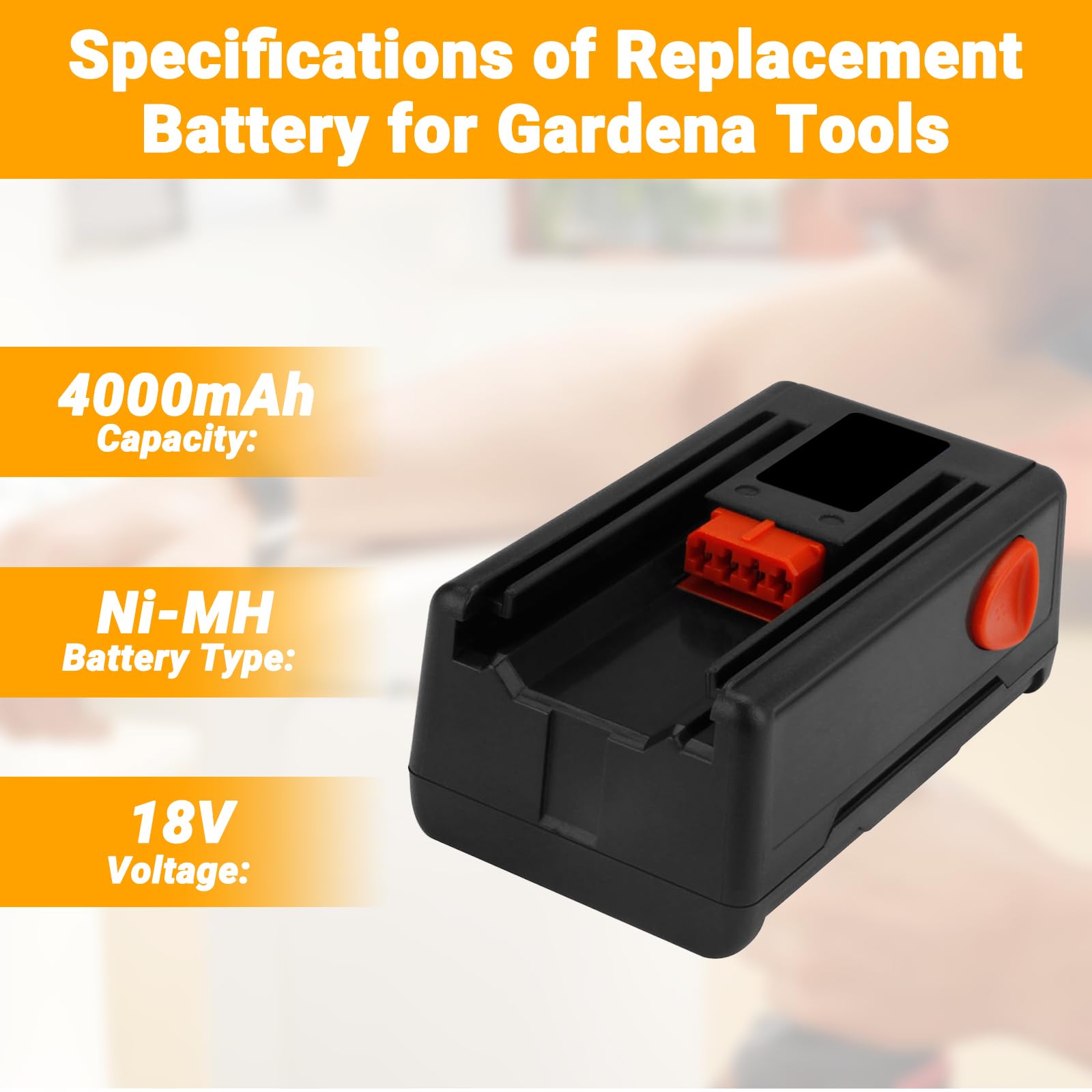 Akumulator zastępczy 18 V, 4000 mAh, Ni-MH, kompatybilny z Gardena 8834-20, 648844, 648872, nożyce do żywopłotu EasyCut 42 Accu (8872), turbo podkaszarka SmallCut 300 Accu (8844)
