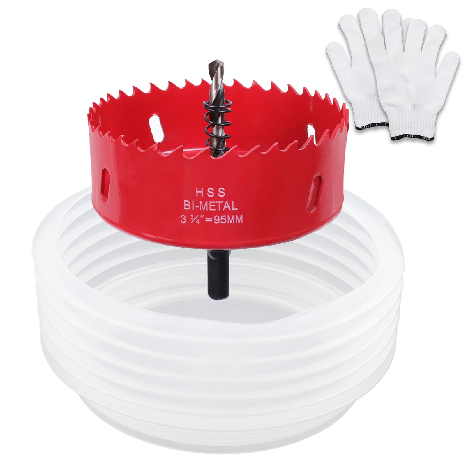 Tsnamay 3-3/4"(95mm） Hole Saw for Recessed Lights,Bi-Metal Hole Cutter with Dust Bowl Catcher and Thickened Gloves for Led Recessed Lighting Wood