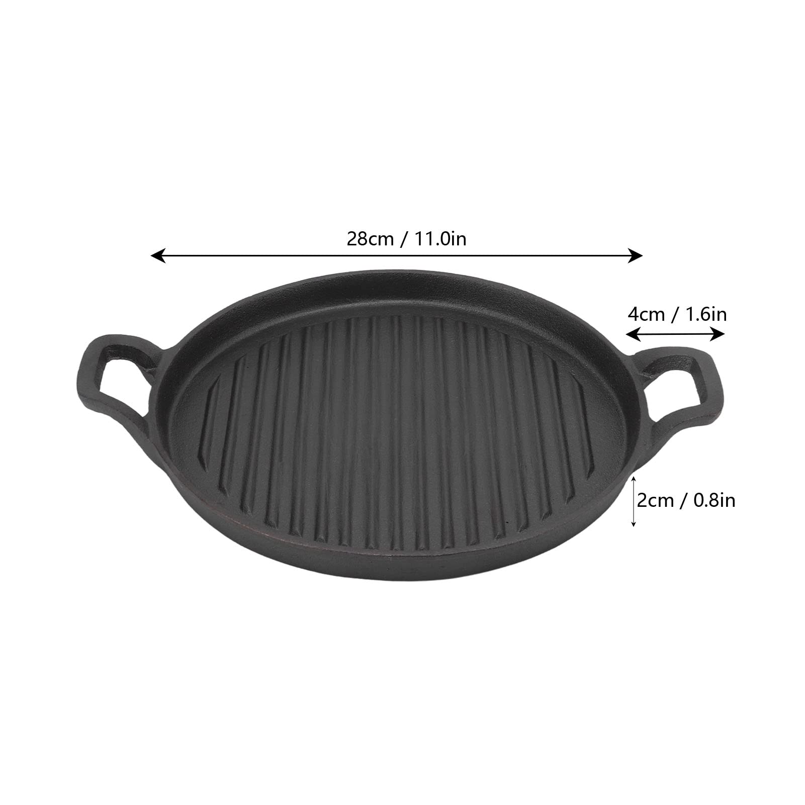 Qcwwy Żeliwna Patelnia Grillowa z Podwójnym Uchwytem, ​​wstępnie Przyprawiona Patelnia Grillowa z żebrowaną powierzchnią, do Grillowania i Gotowania na Płycie Kuchennej (28 cm / 11,0 cali)