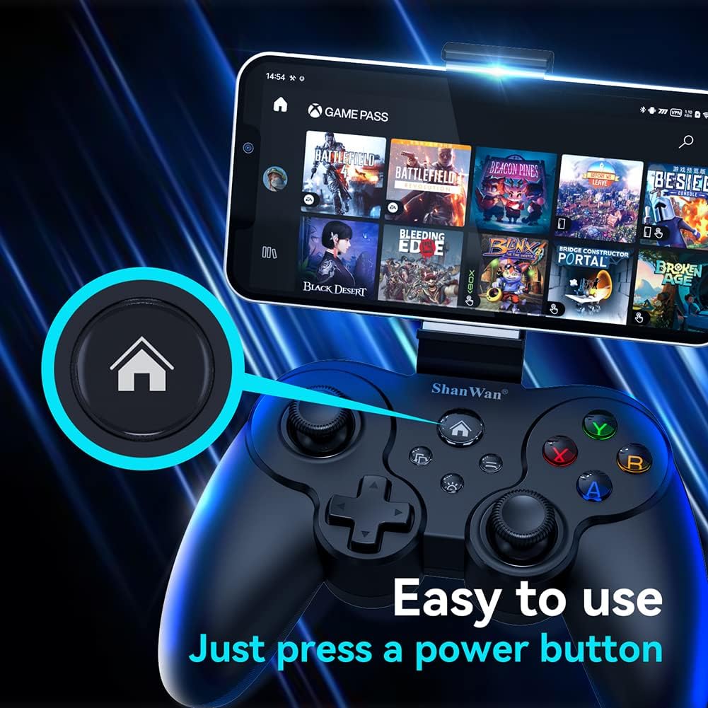 ShanWan Manette Telephone pour Android/iOS, Manette Smartphone avec Support, Manette de Jeu Mobile Bluetooth pour PS Remote Play Xbox Cloud Steam Link GeForce NOW MFi Apple Arcade Games