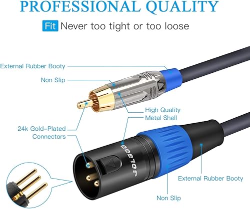 Miniatura 5 de Cable RCA a XLR, doble RCA macho a doble XLR macho, 2 RCA macho a 2 XLR macho, cable de audio de alta fidelidad 4N OFC, para micrófono mezclador