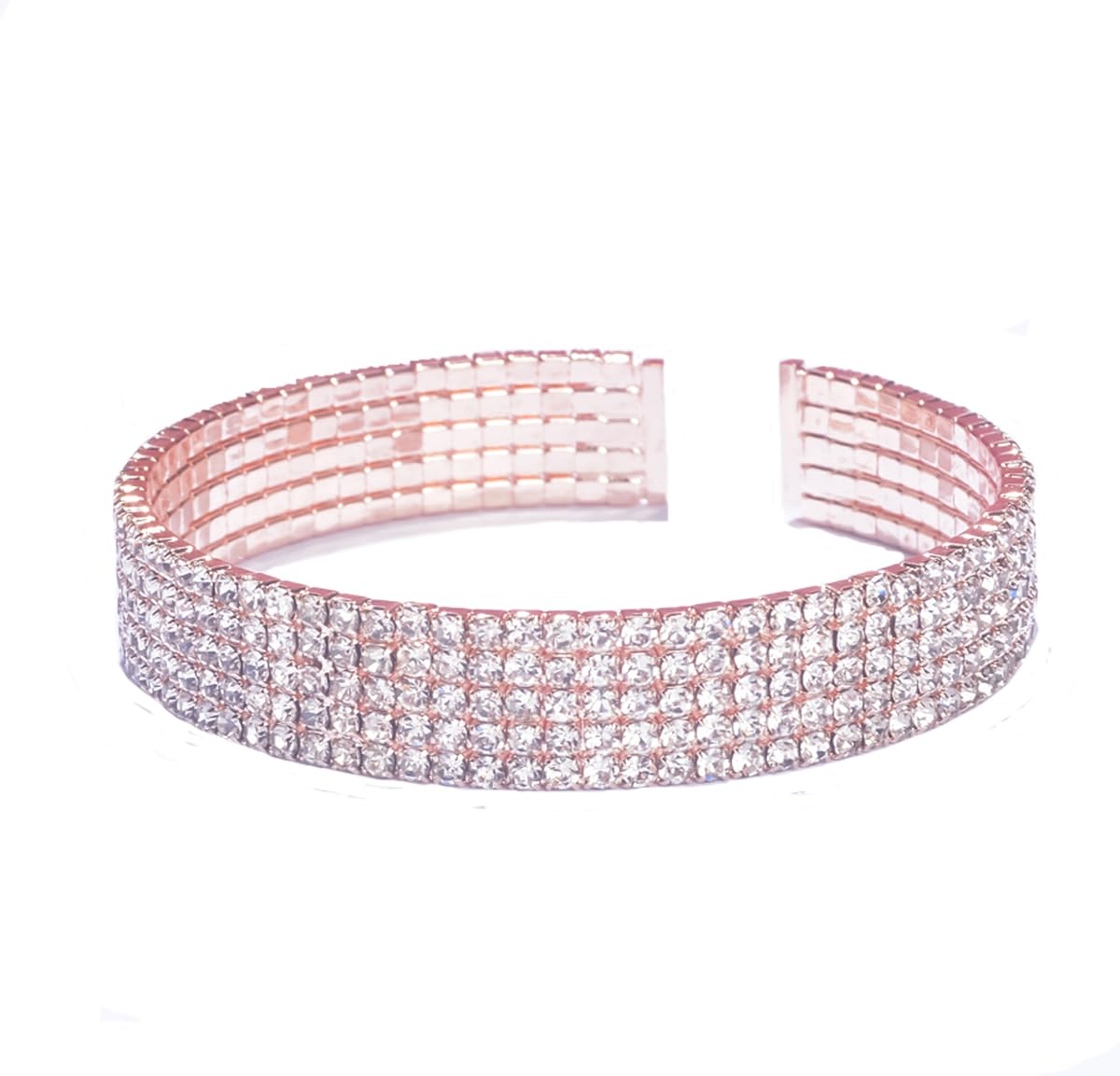 18k Rose Gold Plated Cubic Zirconia Cuff Bangle Sparkly Rhinestone Bridal Wedding Statement Bracelet