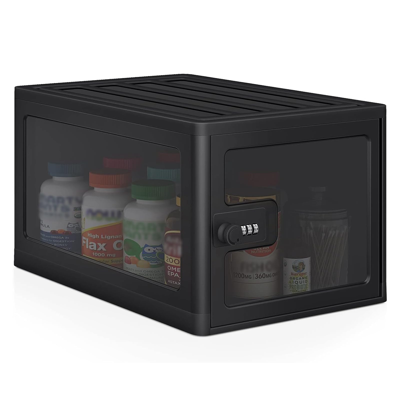 Yaojucye Black Lockable Medicine Box, 31X24x20cm Medication Locked Storage Box For Home Snack Phone Tablet Food Safe With Bpa-Free Pp Material Medicine Lock Box For Fridge School Office Kitchen Safety(13L,)