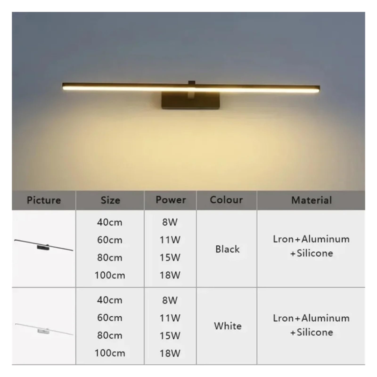Elegante Lampada da Parete a LED da 100 cm con Specchio, in Alluminio, per Bagno, con Luce Calda e Atmosfera Accogliente. Elegante complemento d'arredo per Esposizione di opere d'a