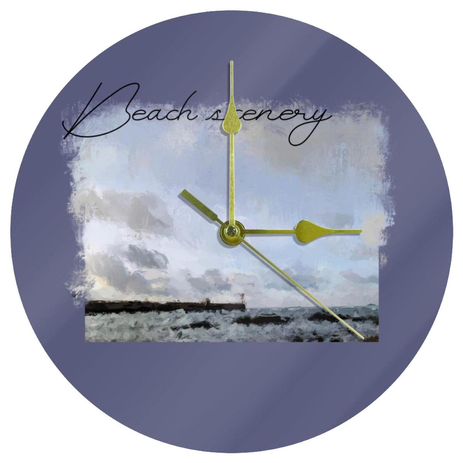 Horloge murale plage acrylique 24 cm ronde silencieuse pour décoration maison