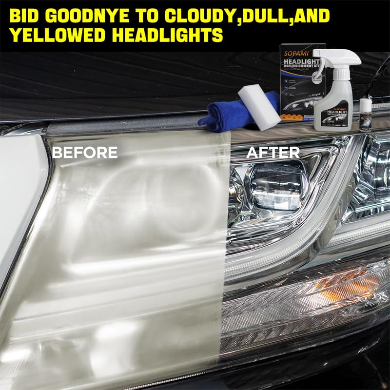 SOPAMI Automotive Headlight Restoration Kit Oxidized and Yellowed Automotive Headlamps Blurring Enhanced Crystallization Coating Refurbisher,Maximum Gloss & Shine – Extremely Hydrophobic - Image 3