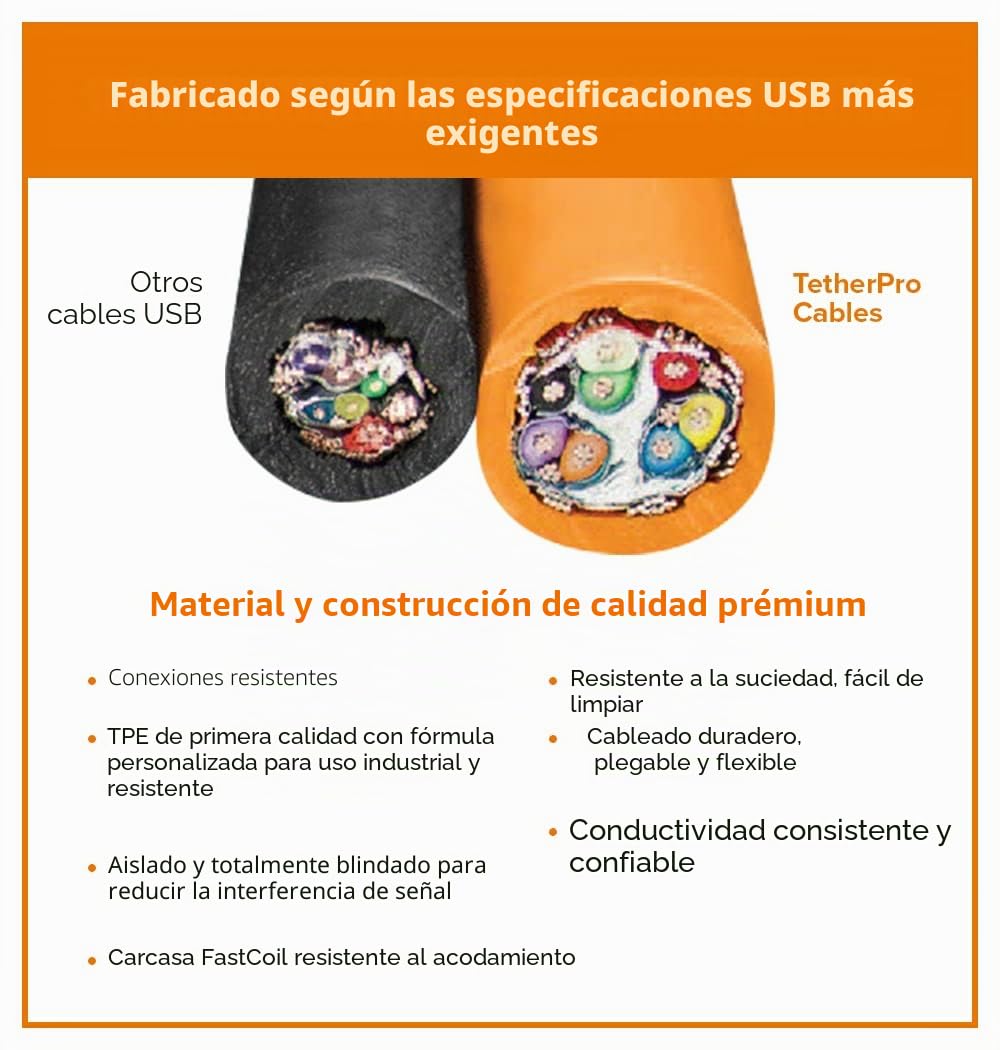 TetherPro USB-C a USB-C, 5Gbps Gen 1, 10' (3m), naranja de alta visibilidad