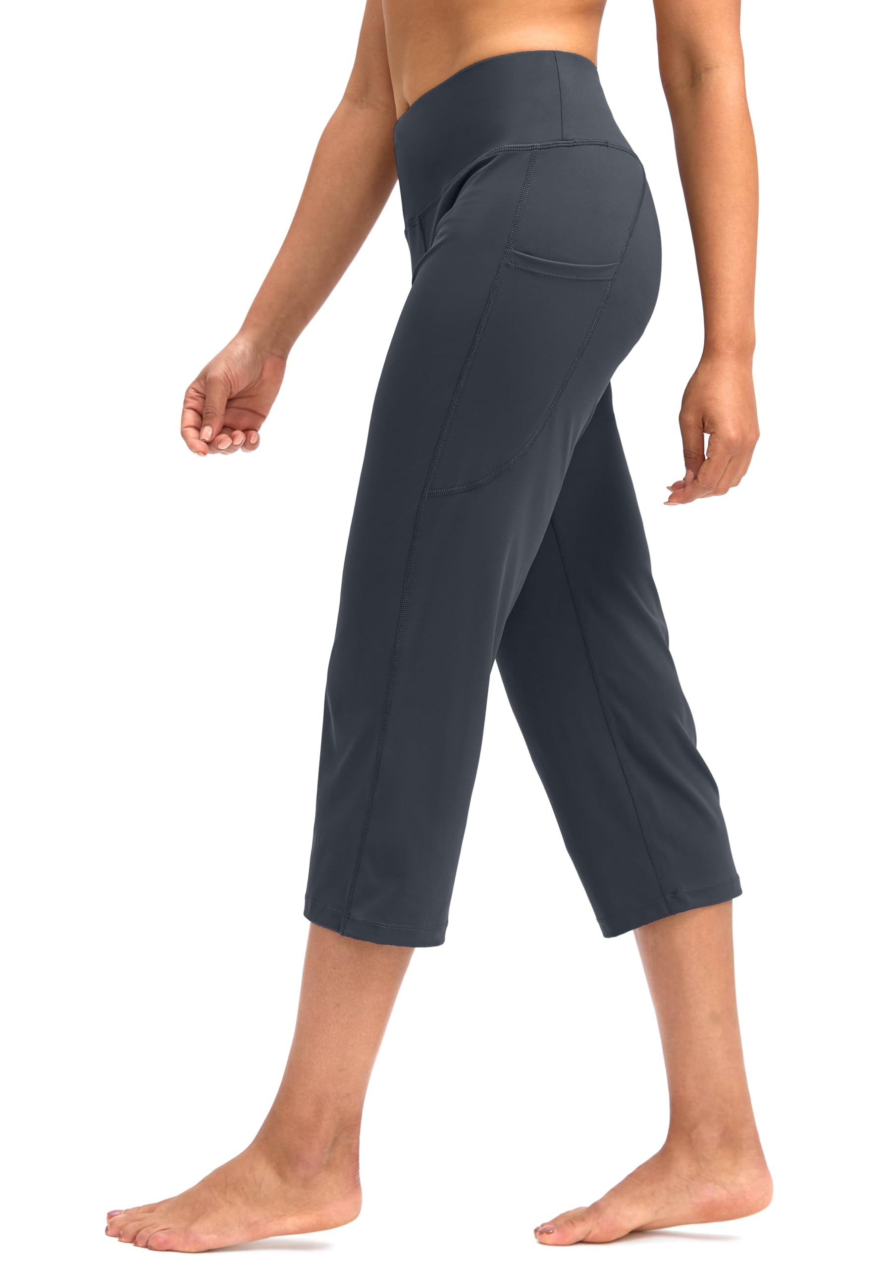 G Gradual Capri Pants for Women High Waist Workout Yoga Pants with Pockets Tummy Control Leggings Crop Straight Pants(Dusty Blue,M)