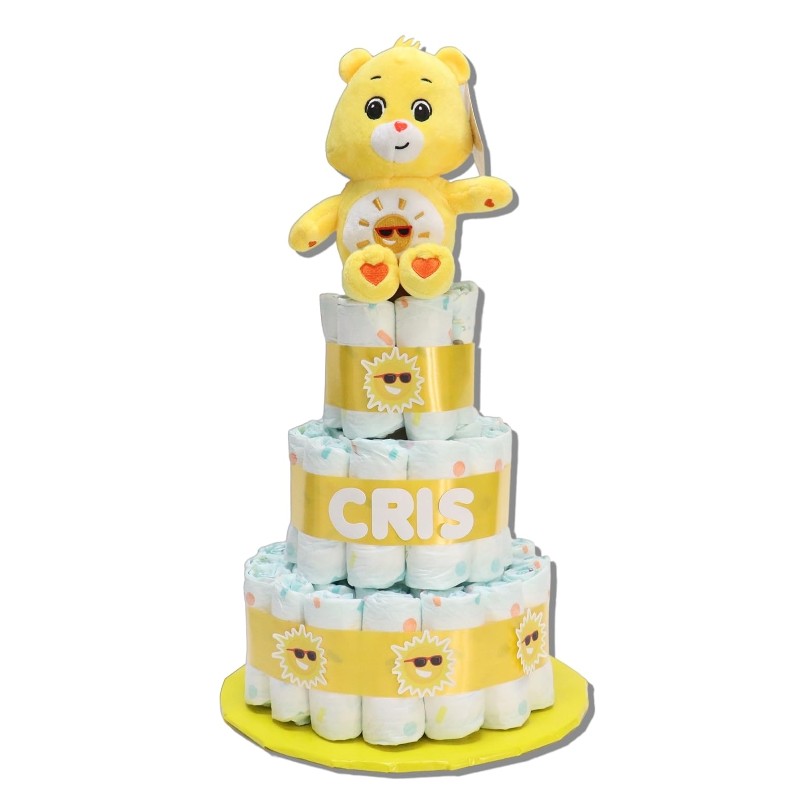 Tarta de pañales 3 pisos modelo OSOS AMOROSOS AMARILLO - Regalos para recién nacido - baby shower - TARTAS DE PAÑALES Y MÁS