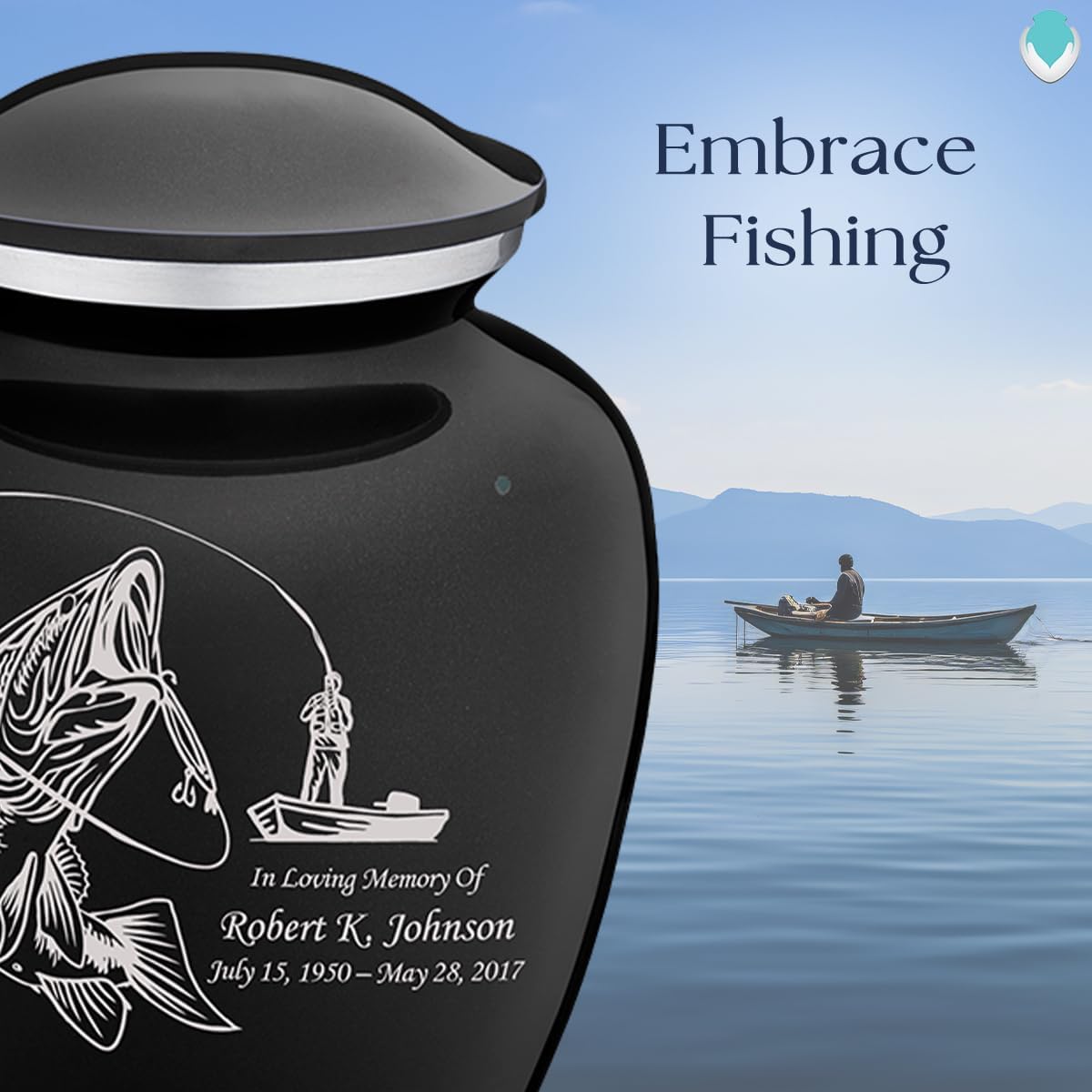 Geturns Embrace Adult Personalized Fishing Cremation Urns for Human Ashes I Large Black Funeral Urn for Men and Women I 200 lbs