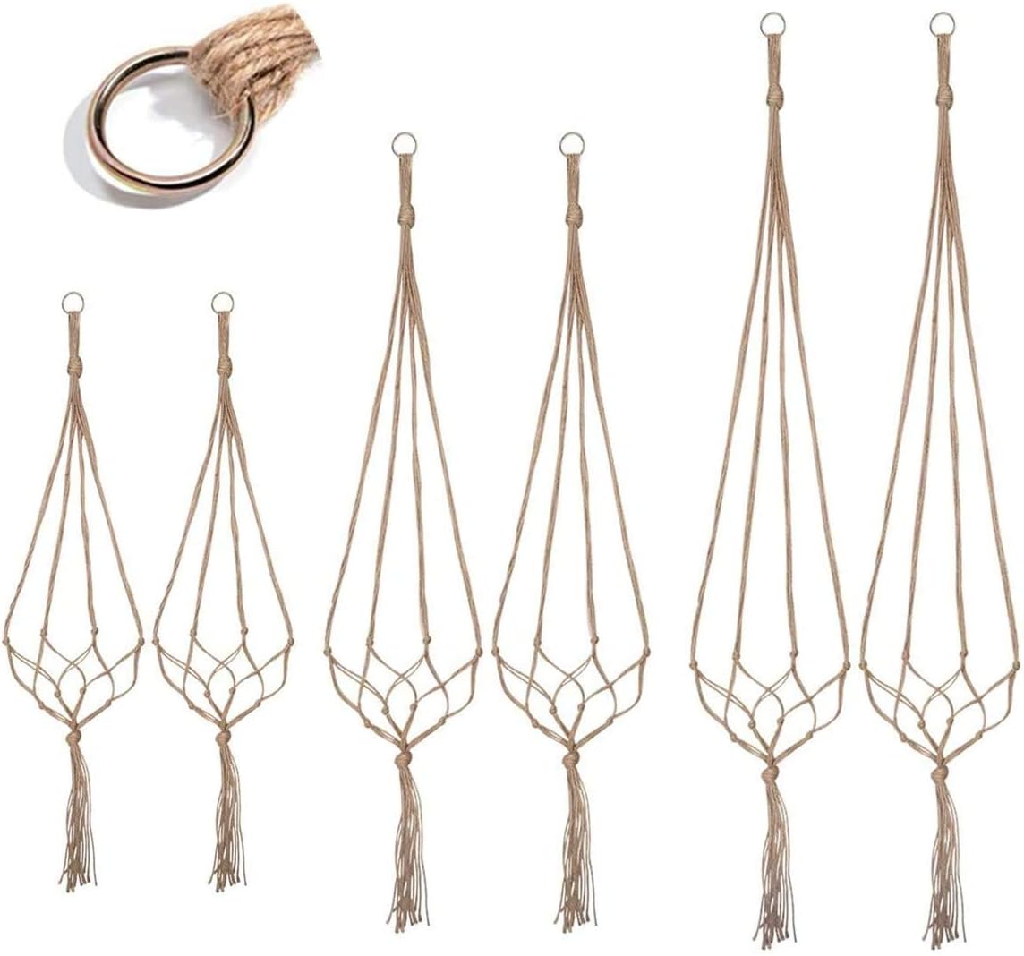 Milai Makramee Pflanzenh nger Halter 6 Packungen Indoor Outdoor H ngekorb Seil Blumentopf Halter Jute-Seil Pflanzen Aufh nger Garten Haus Dekoration