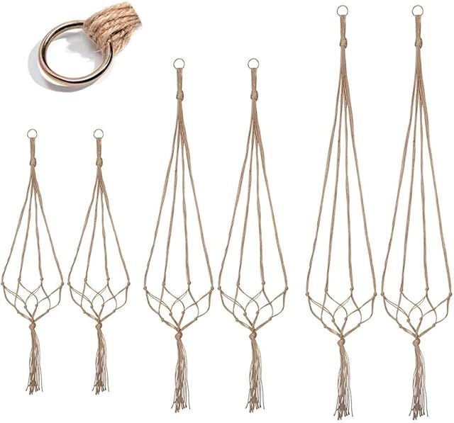 Macrame Plant Hangers Holder 6 Packs Indoor Outdoor Hanging Planter Basket Rope Flower Pot Holder Jute Rope Plants Hangers Garden Home Decorations and Space Saving