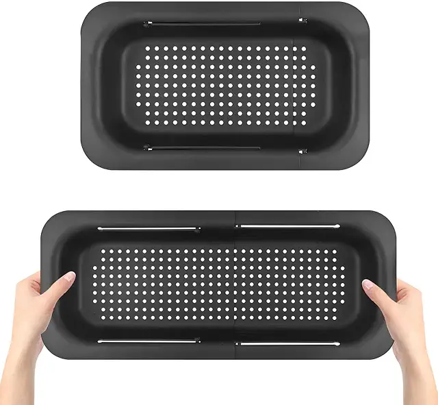 Extendable Sink Strainer Basket - Black Collapsible Colander for Kitchen