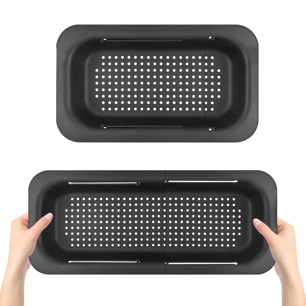 Sink Strainer Basket, Extendable Over The Sink Colander Black Collapsible Colander Drain Basket for Draining Fruit Vegetables Pasta