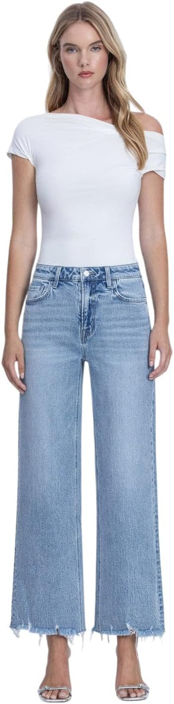 Vervet - Mid Rise Wide Leg Frayed Hem Ankle Jeans - (28" Inseam) - T7279 - Includes Official Tag