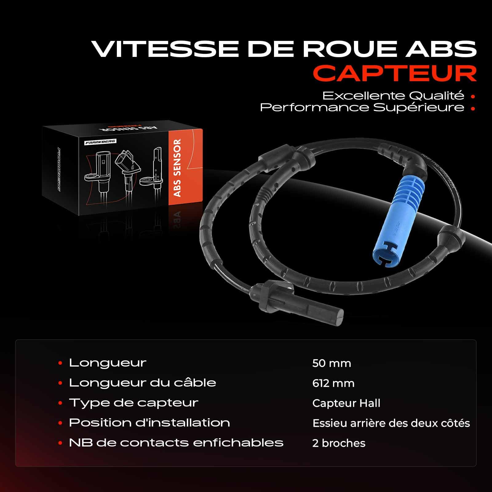 Frankberg Capteur de vitesse de roue ABS arrière gauche/droite 34526760534 | Compatible avec: X5 E53