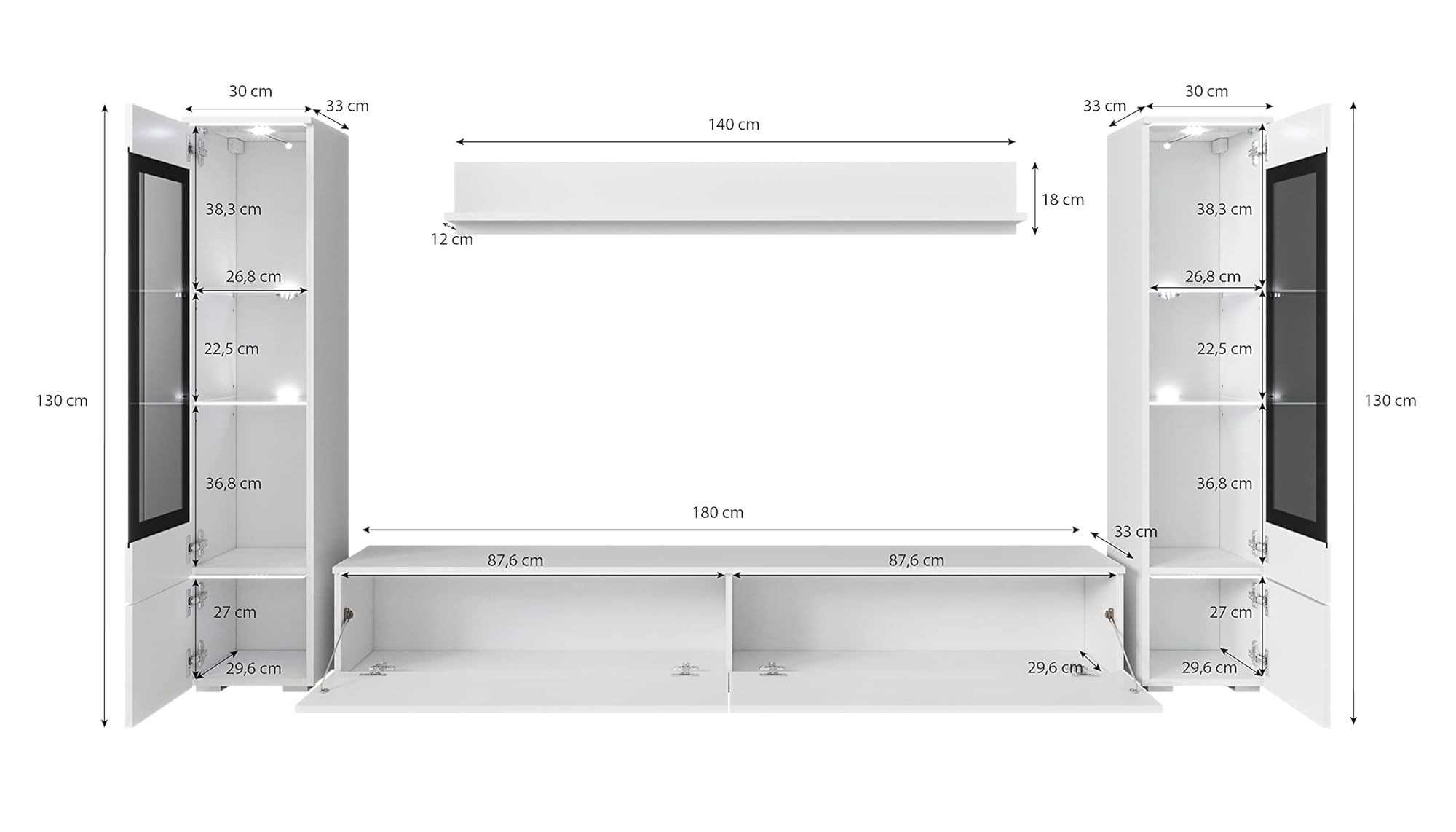 PIASKI Ensemble de meubles de salon Vera II, éclairage LED en option, différentes couleurs (Wotan), (VRB0002)
