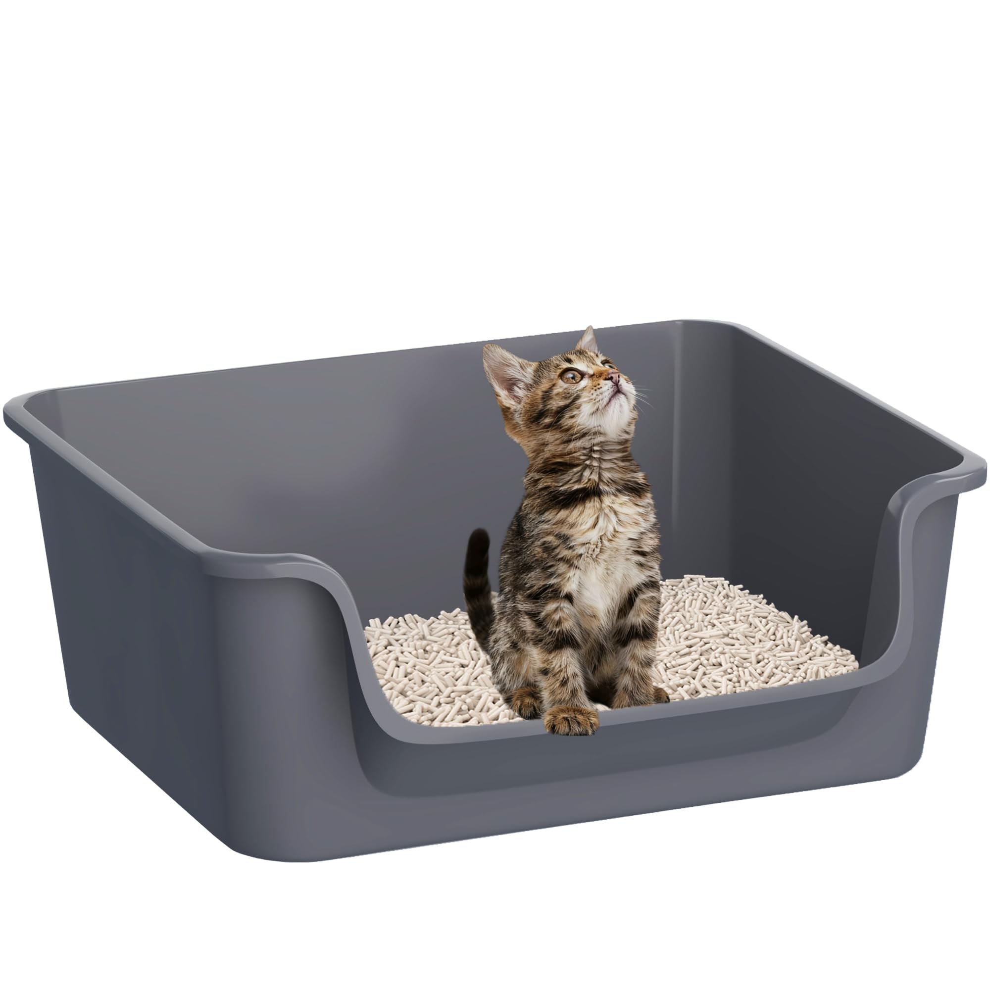 Photo 1 of Cuddpaw Open-Top Large High Sides Cat Litter Box with Low Entrance, Suitable for Small and Elderly Cats, Anti-Splash, 19.8” x15.6”x7.3” for Indoor Use (Grey?Moon Gray?)