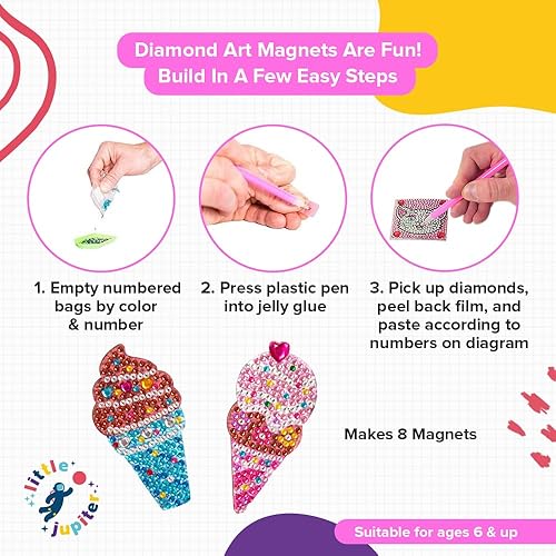 Miniatura 2 de Combo de imanes de pintura de diamantes para cupcakes y helados, kits de pintura de diamantes para niños con calcomanías de pintura de diamantes y
