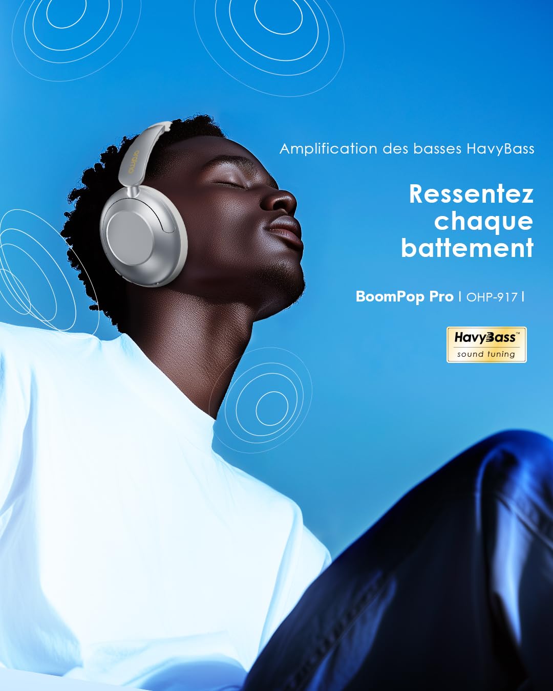 Oraimo BoomPop Pro - Casque Bluetooth Autonomie 82H sans Fil Réduction de Bruit ANC Basses Profondes 40mm Micro ENC Prise Jack Double Connexion Pliable Télétravail Musique Sport