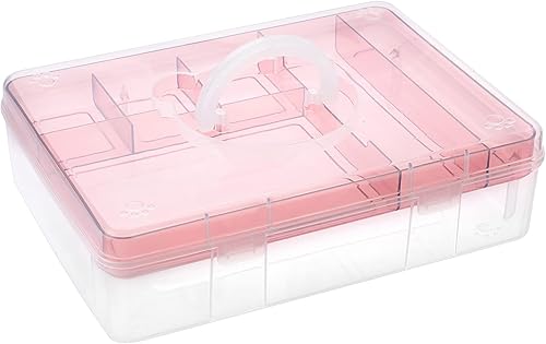 BTSKY Caja de almacenamiento de oso de 2 niveles con bandeja dividida extraíble portátil de plástico transparente para manualidades organizador