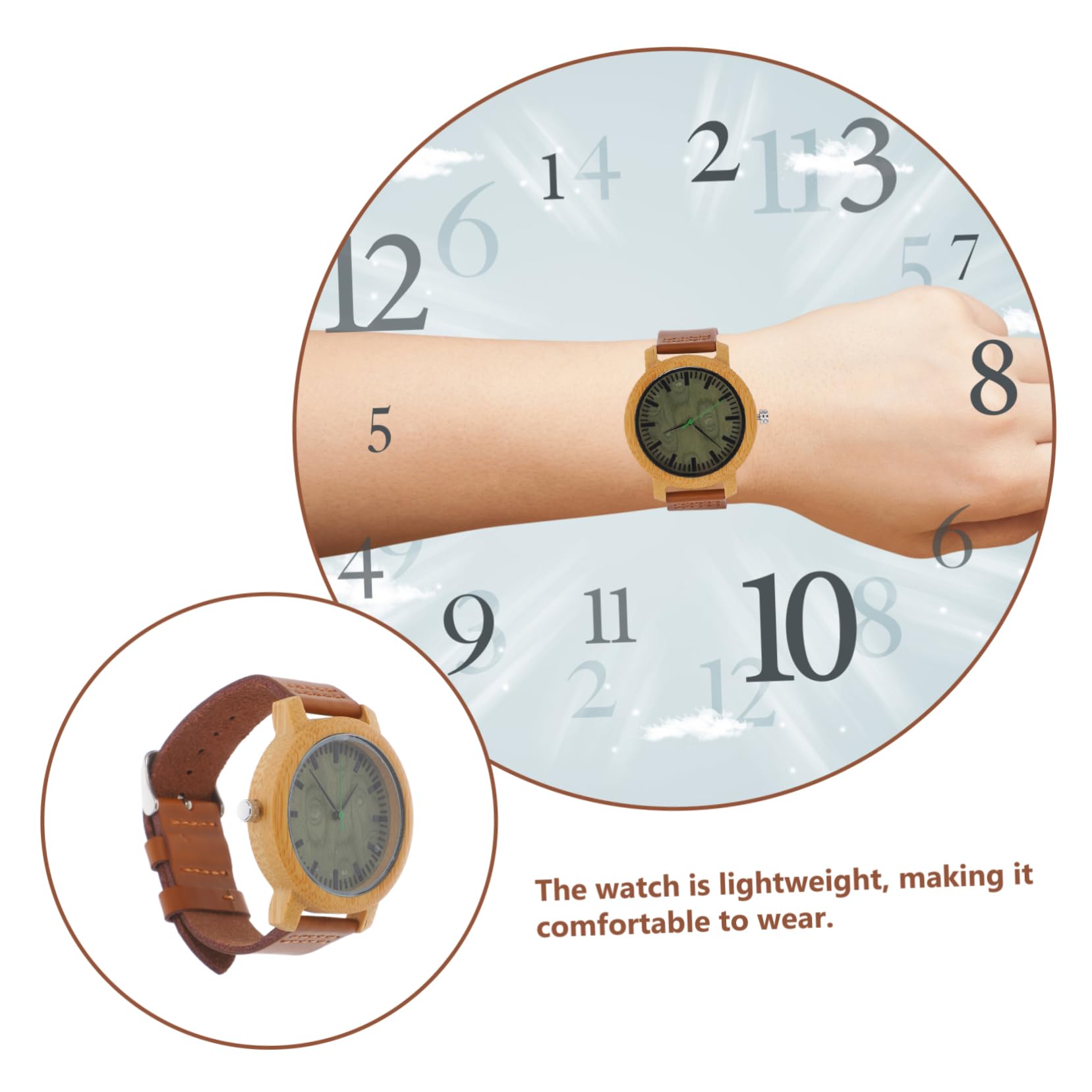 SHERCHPRY Reloj De Madera para Hombre Reloj De Pulsera Artesanal Correa De Cuero Genuino y Movimiento De Cuarzo para Uso Diario y Formal Hecho Mano De Bambú y Madera Verawood