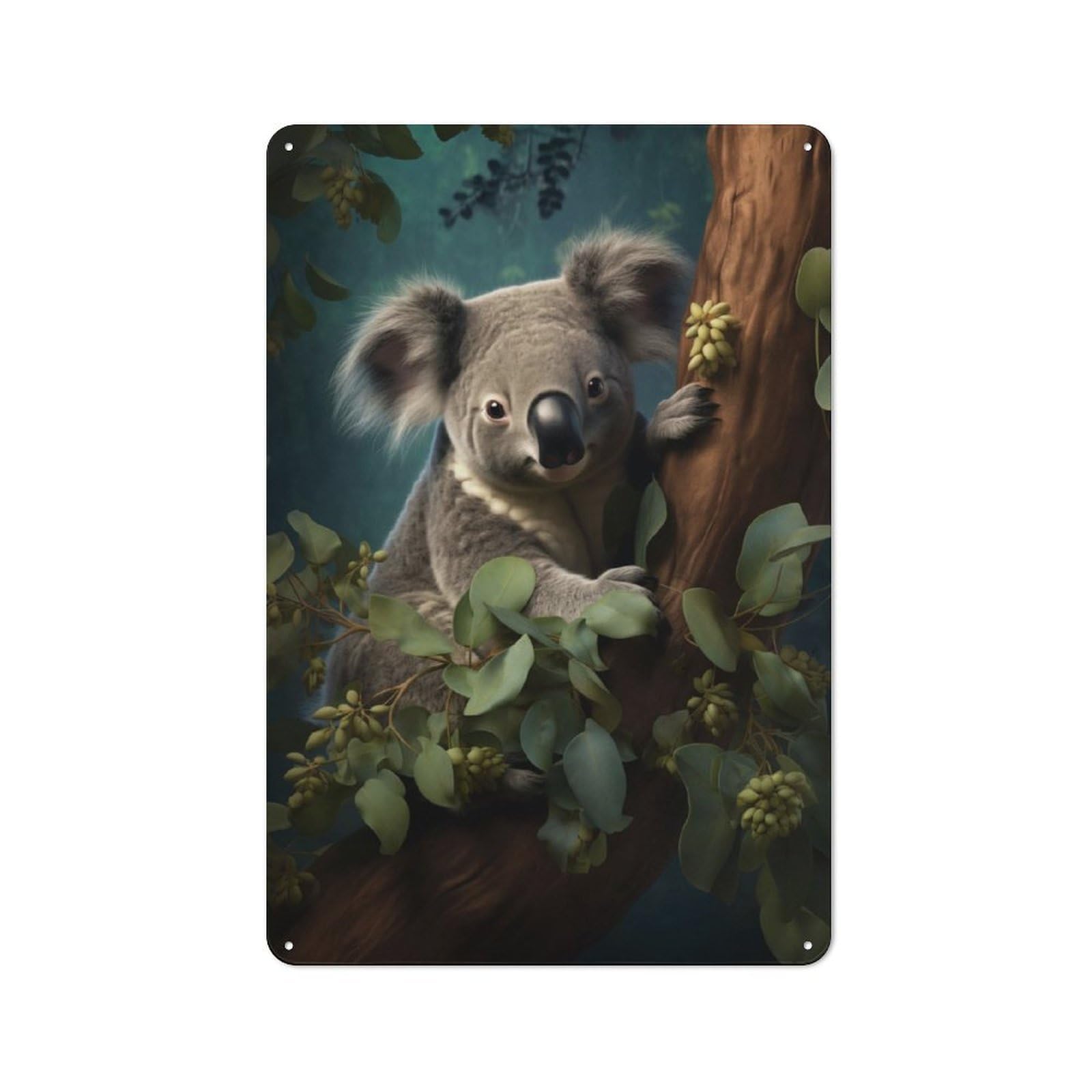 Junmoney Cute Koala On A Branch Rustic Metal Sign 30X20cm, Country Vintage Country Wall Plaque For Cottage, Kitchen, Hallway Or Breakfast Nook