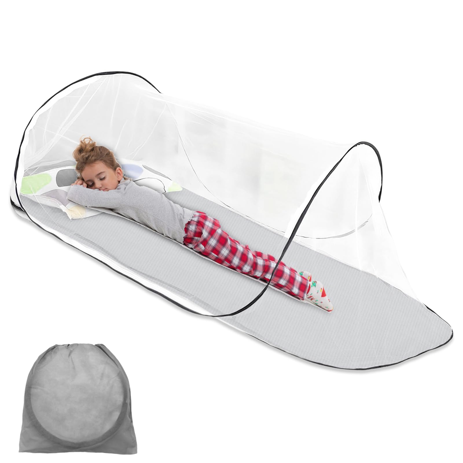 Zanzariera pieghevole 200 x 80 x 56 cm, anti-zanzare, letto pieghevole per la casa, letto a rete fine, tenda portatile per camera da letto, campeggio all'aperto (nero)