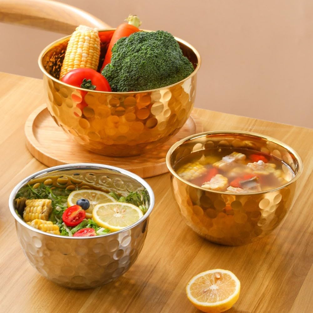 Insalatiera testurizzata, in acciaio inox martellato, per uso domestico, perfetta per la preparazione di insalate e il lavaggio delle verdure (dorato, 6 pezzi)