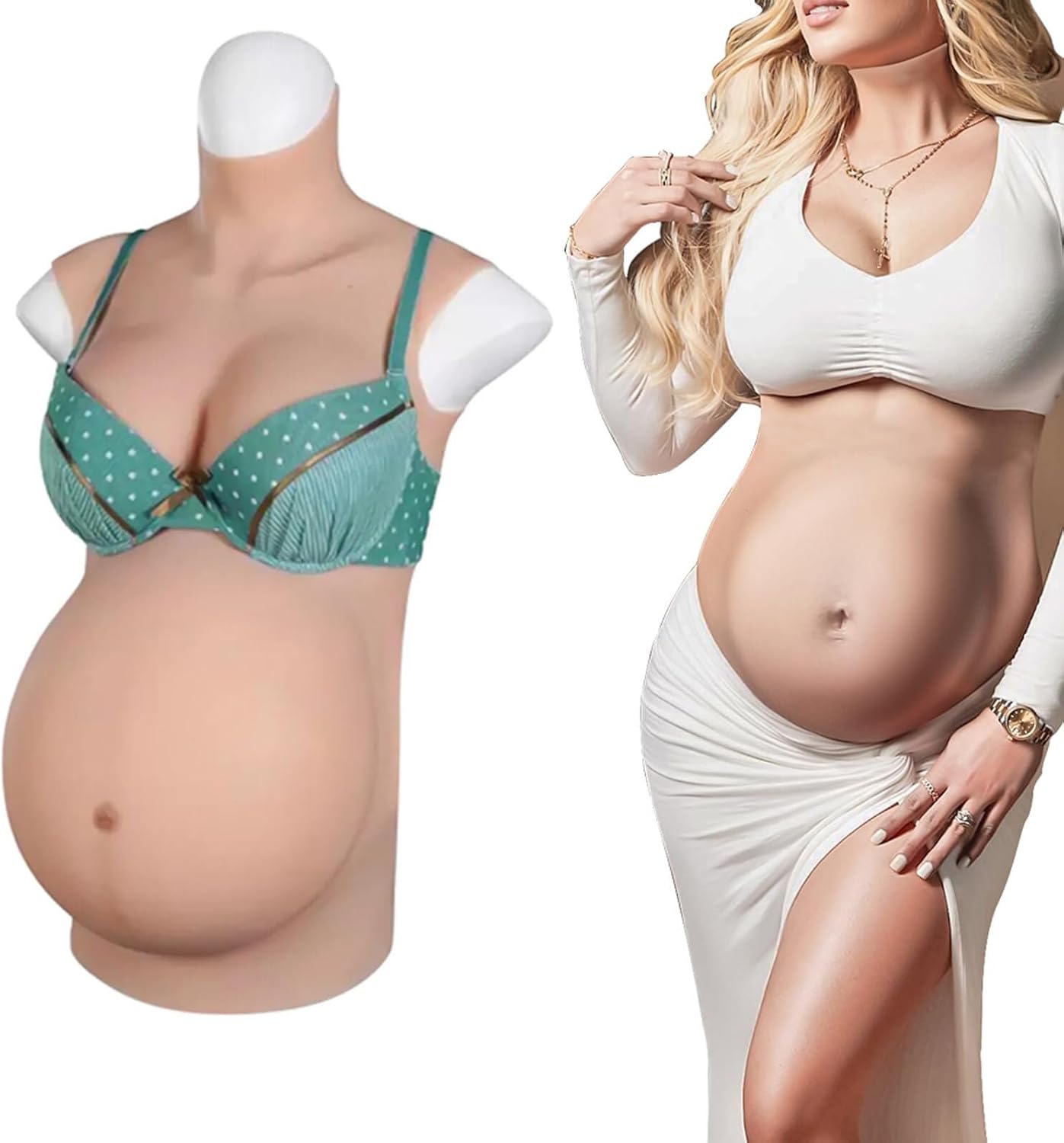 Fake Pregnant Belly and Breastplate for Cosplay Props - Realistic Pregnancy Costume Accessories - Movie Costumes, Crossdresser Body Suit - 3 6 9 Months