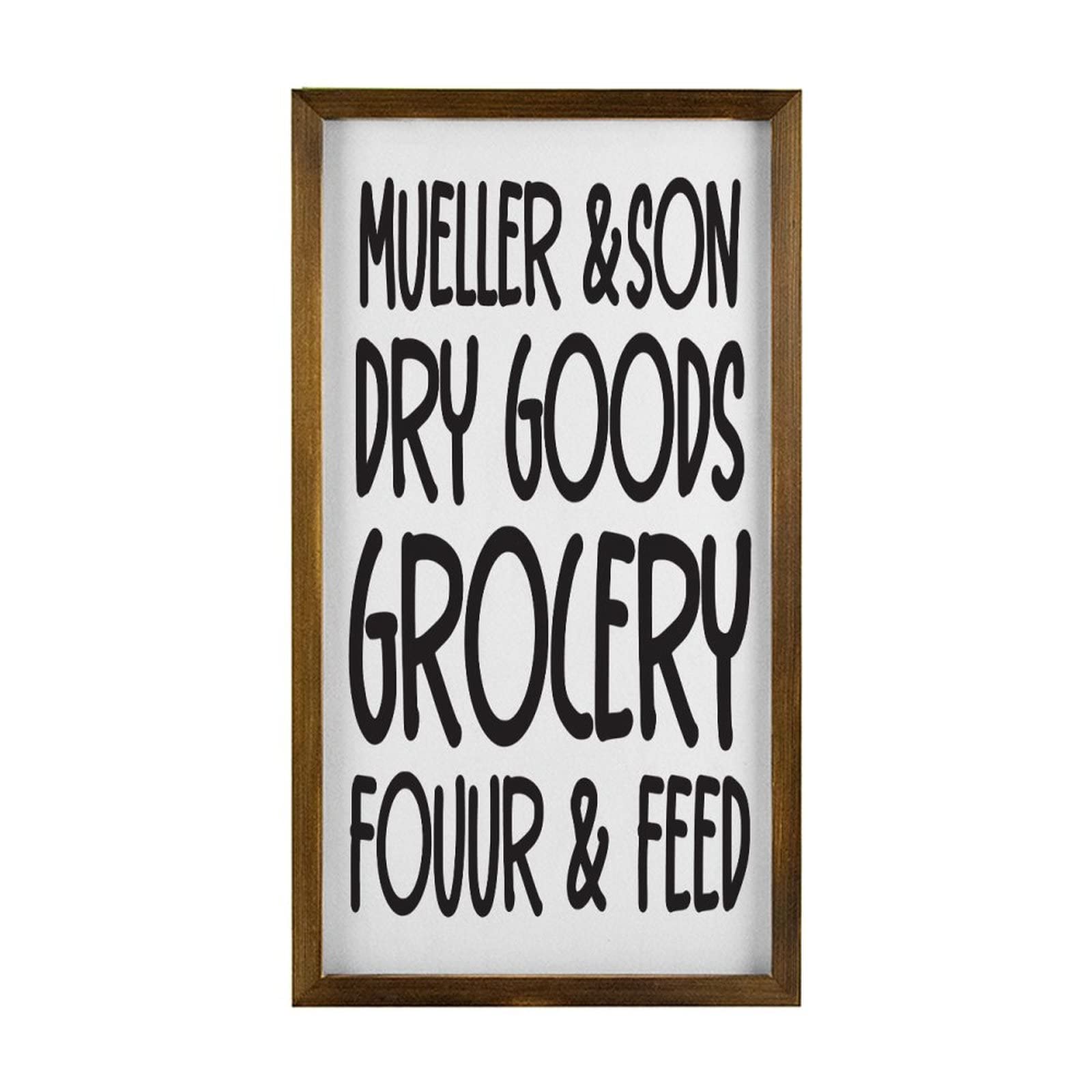 by Unbranded Mueller & son Dry Goods Grocery Fouur & Feed Farmhouse Wanddekoration Schilder mit Sprüchen rustikaler Holzbilderrahmen dekoratives Schild 30,5 x 55,9 cm