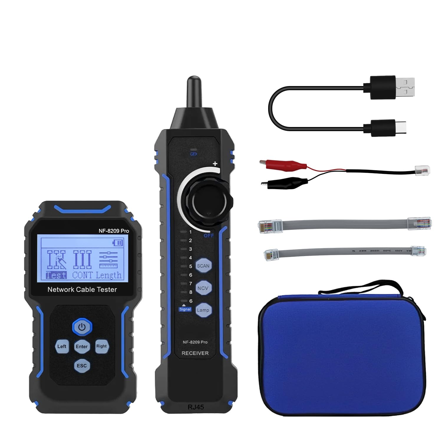 Mcbazel Netzwerk Kabeltester mit POE/NCV, Kabellängenmessung, Port-Blitz, Kabel Tracker