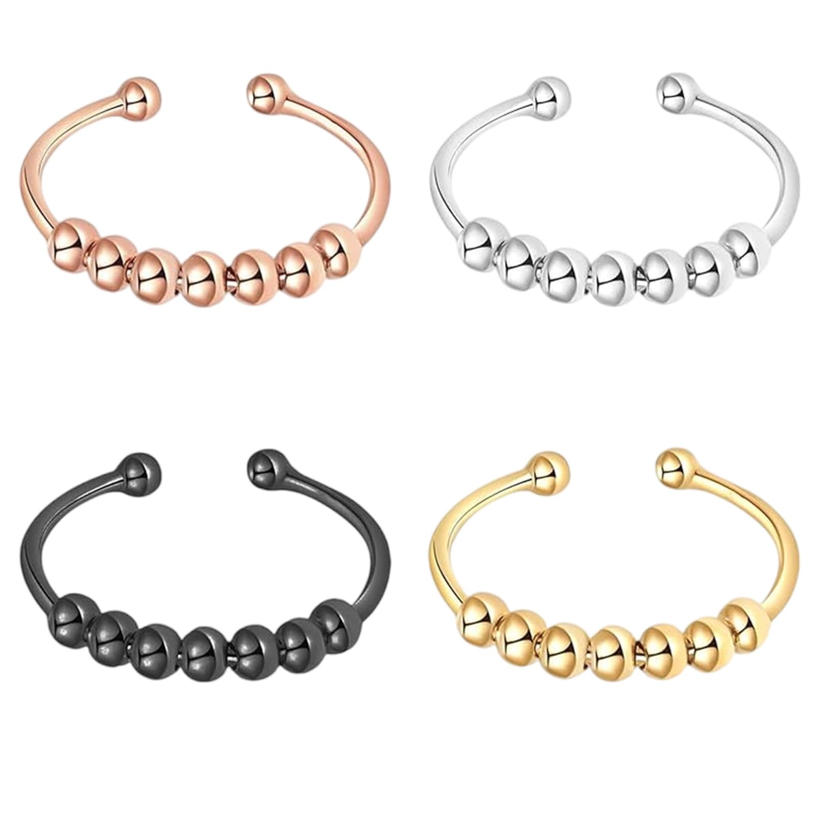 Katyjun 4 Stück Anxiety Ring, Anti Stress Ring, Edelstahl Stressring mit Perlen
