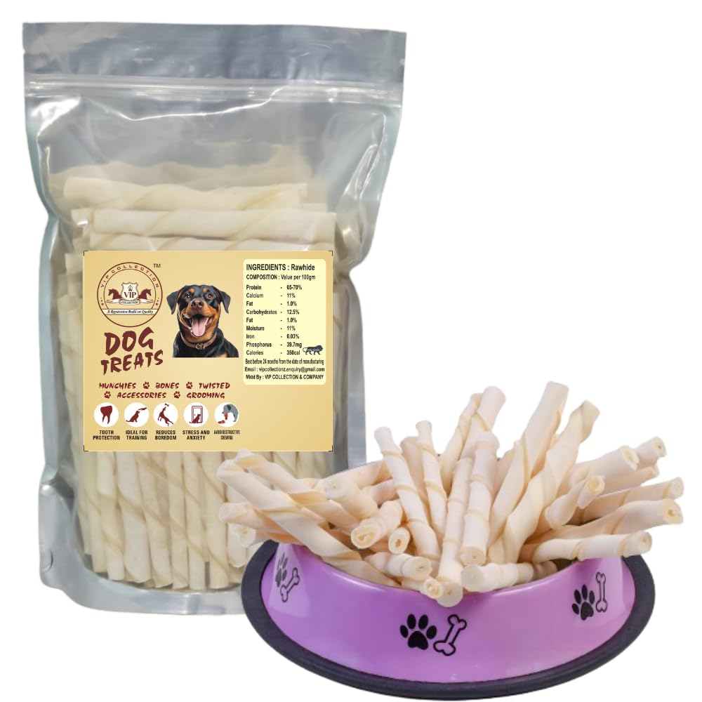 VIP Collection Dog Food Chew Stick Milky Rawhide Calcium Twisted Munchie Treats Nutritional Benefits Strengthen Bones and Teeth for All Breeds Dogs (2 KG) (B0844W98PP) Amazon Price History, Amazon Price Tracker